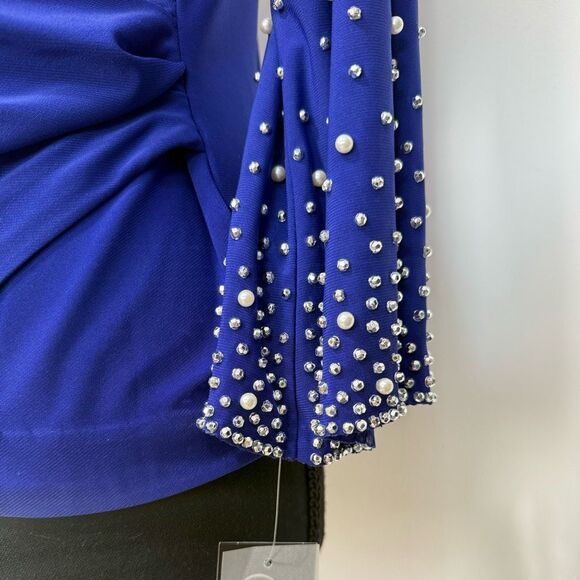 New Alex Evenings Petite Pearl Embellished Top Size SP Blue Women’s - Picture 3 of 13